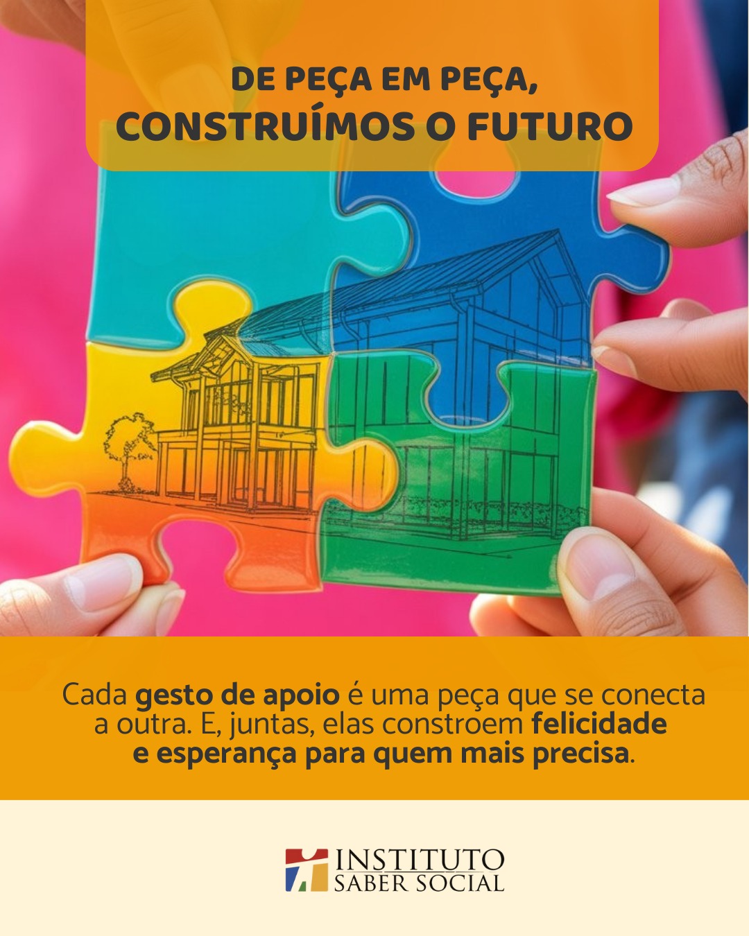 Crianças e adultos interagindo com peças de quebra-cabeça